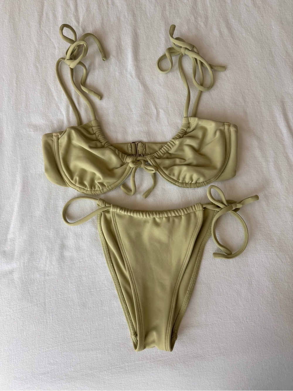 Charlie Holiday Sage Green Bikini Set with Tie Straps